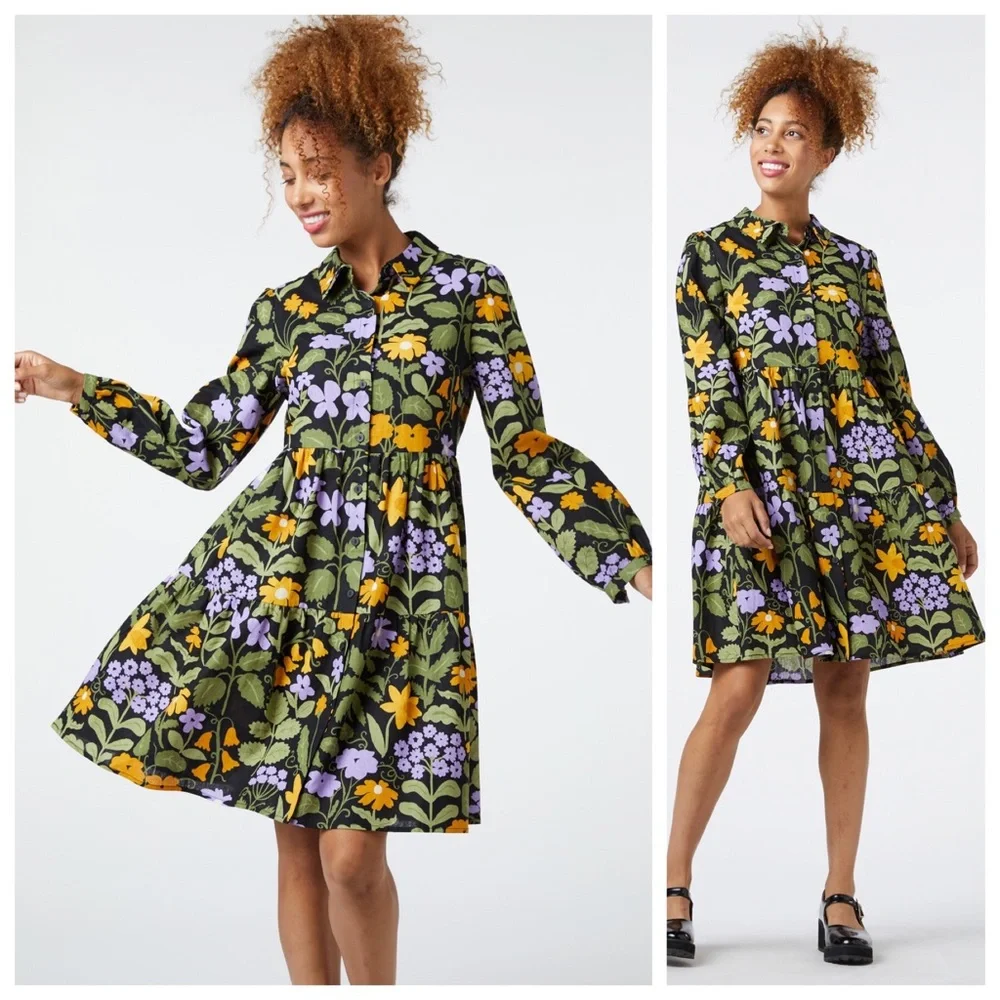 SOLD♏️ModCloth Princess Highway Luella Button Down Long Sleeve Floral TierDress - Picture 1 of 14